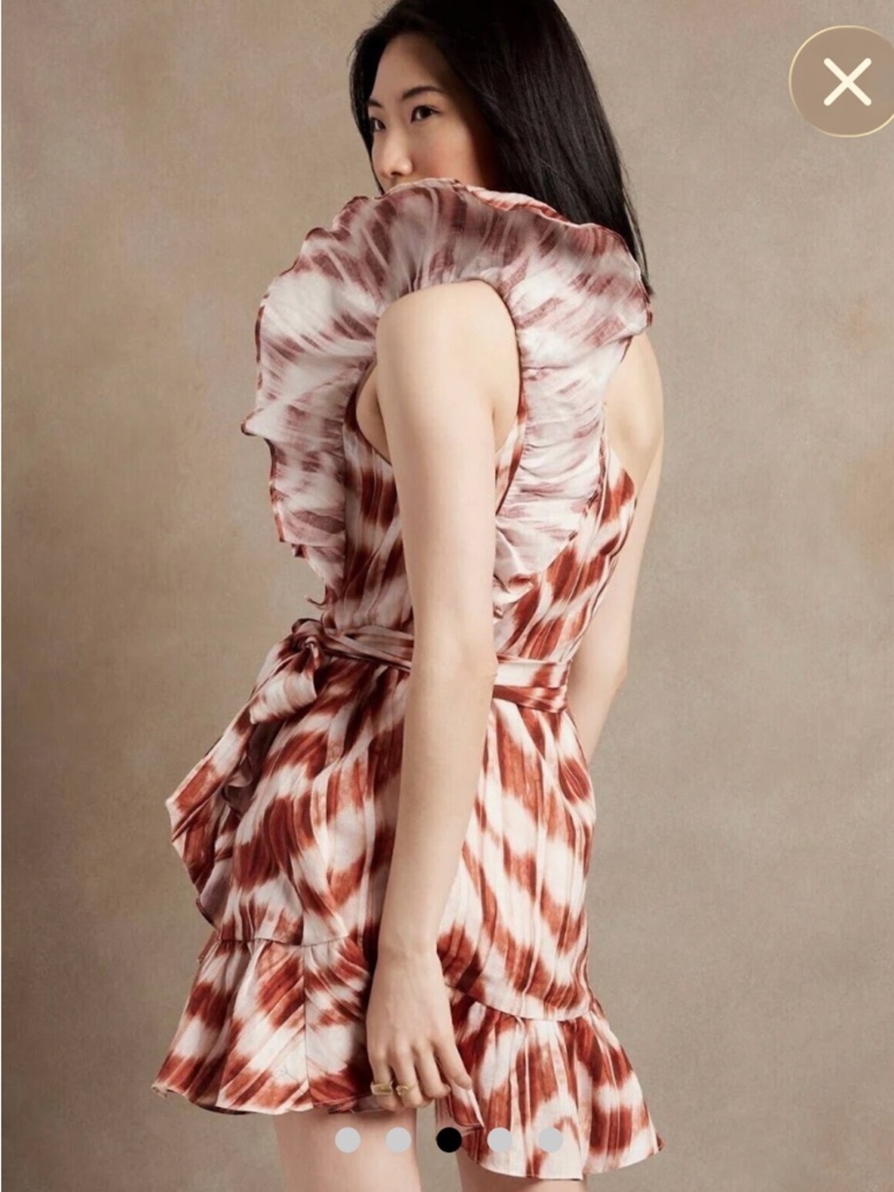 Banana Republic One-Shoulder Rust & White Ruffle Mini Dress/ Linen blend/ size 0 - Picture 3 of 4